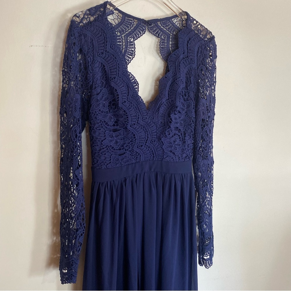 Lulu’s NWT Awaken My Love long full length Dress Navy Blue Womens size M - Picture 5 of 11